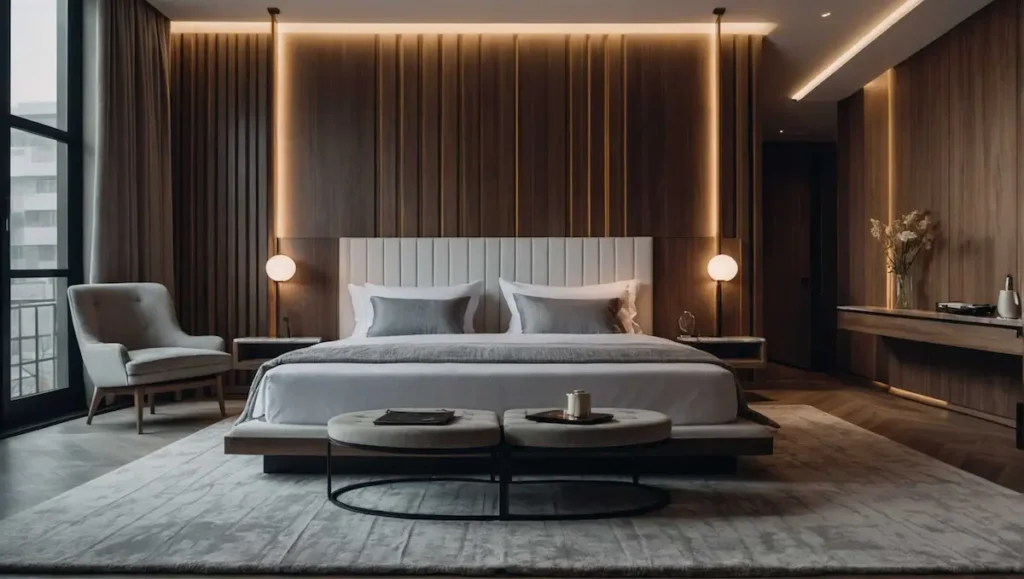 Camera d’hotel luminosa con scrivania per lavorare durante il giorno
